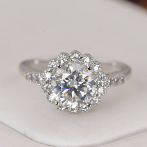 Certified Moissanite 2.0 ct Halo Brilliant Cut Engagement Ring 925